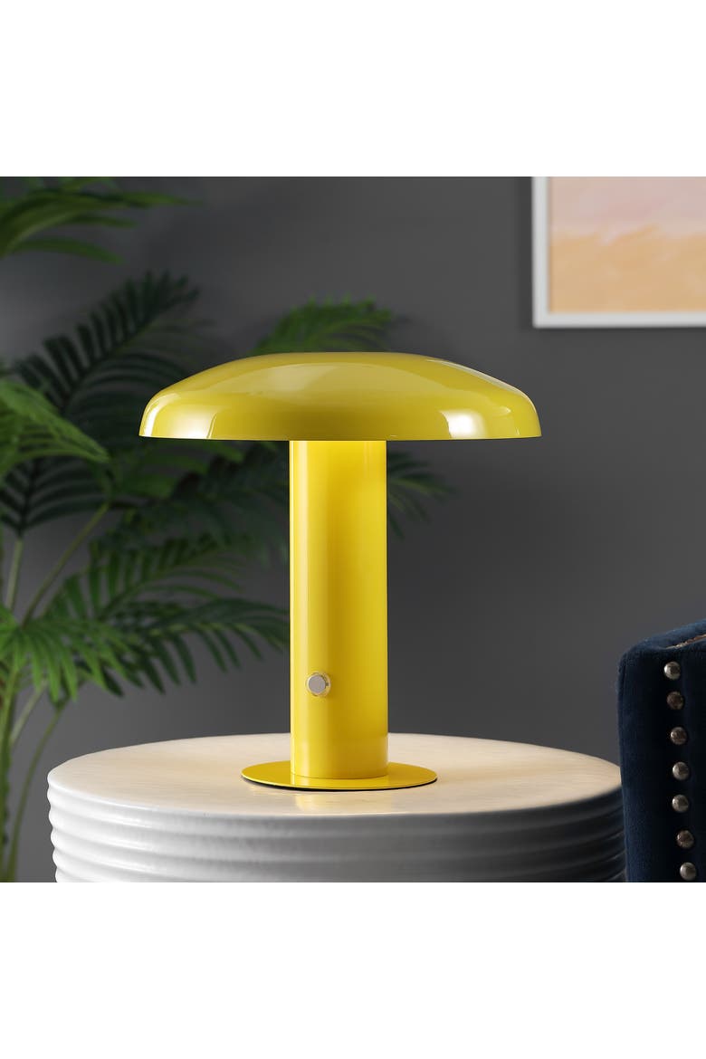 Suillius Contemporary Bohemian Rechargeable/Cordless Iron Integrated Portable LED Mushroom Table Lamp, Alternate, color, Yellow