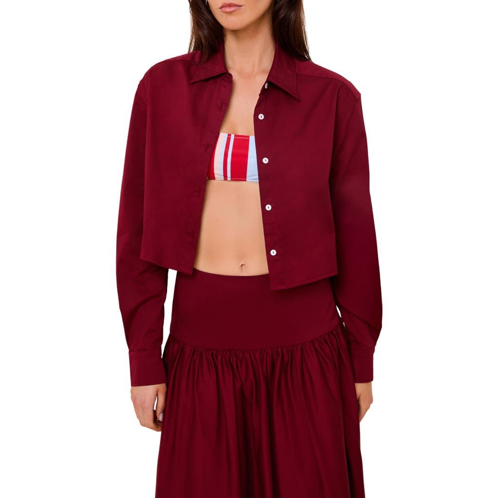 Solid & Striped Avril Cropped Shirt In Sangria