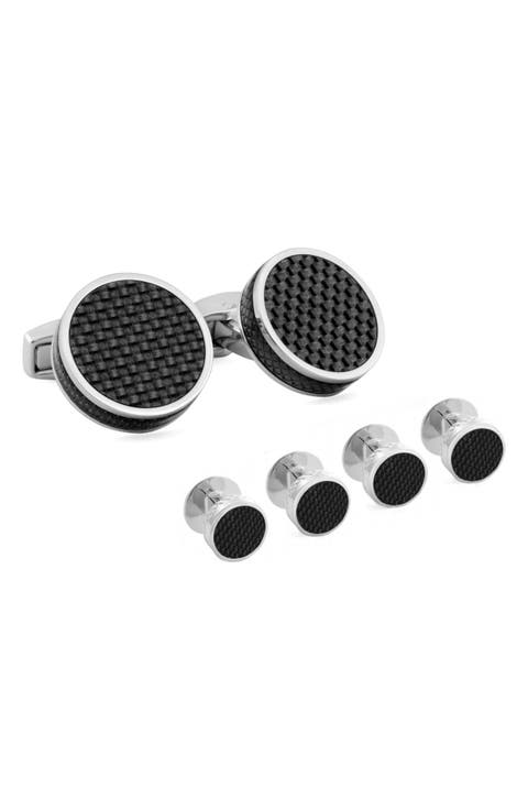 Carbon Fiber Formal Cuff Link and Shirt Stud Set