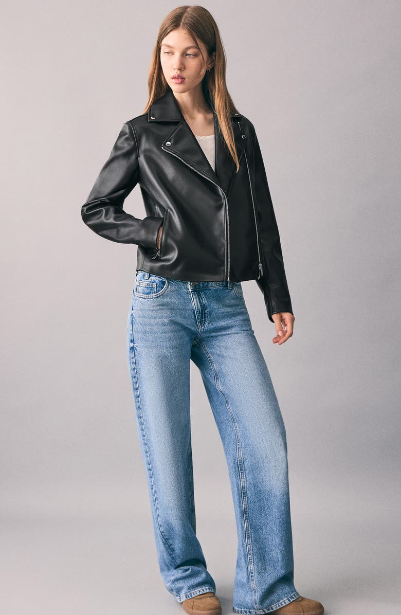 MANGO TEEN Faux Leather Biker Jacket, Alternate, color, Black