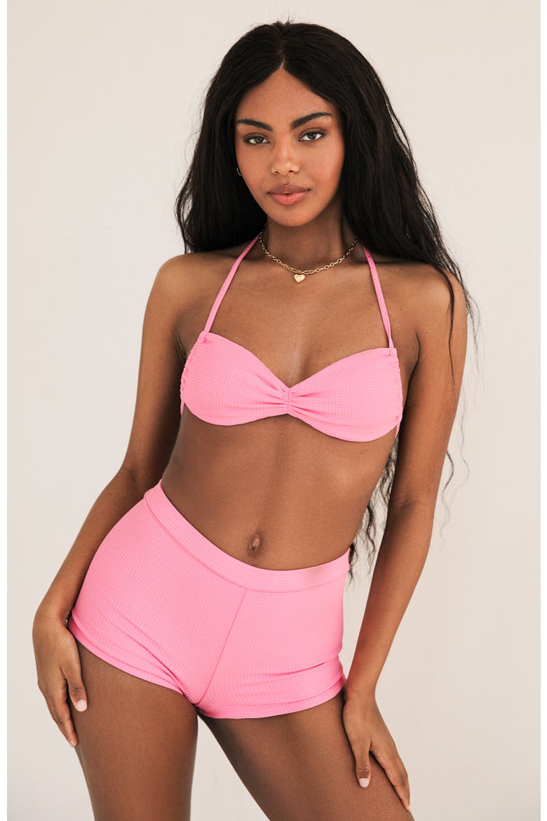 Farrah Elastic Waist Booty Short, Main, color, Bubblegum Waffle