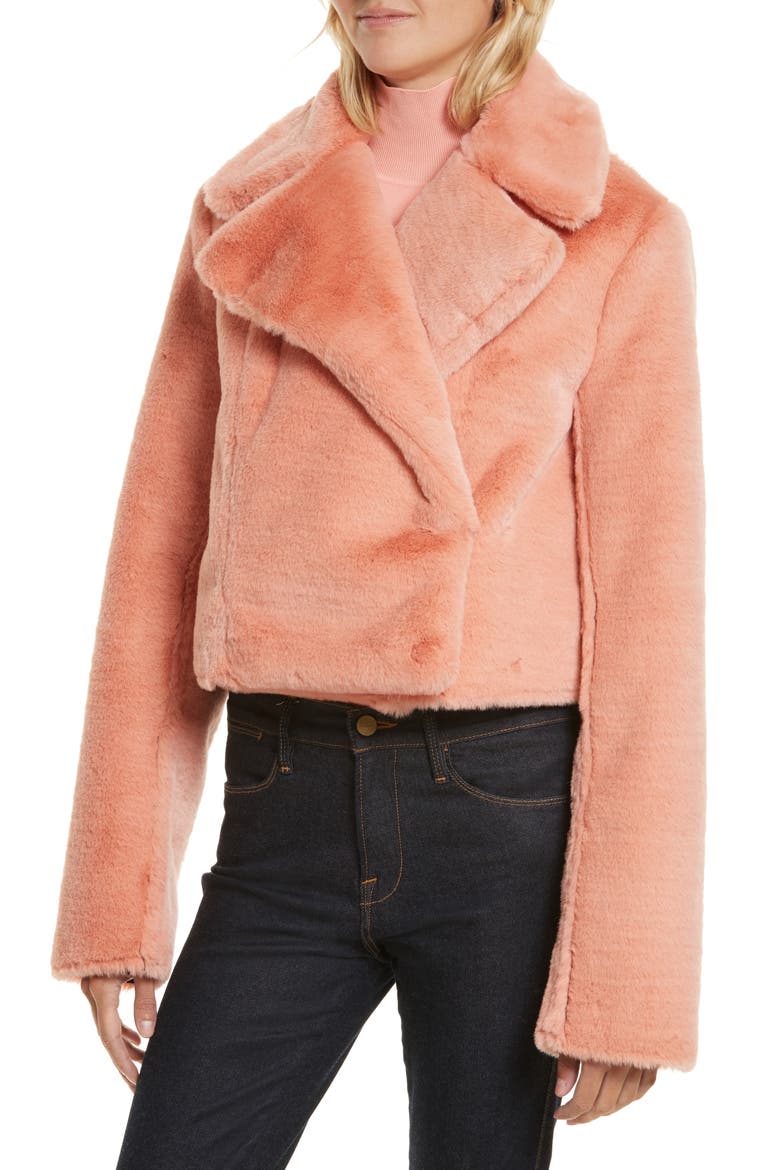Diane von Furstenberg Collared Faux Fur Jacket, Alternate, color, SHERBET