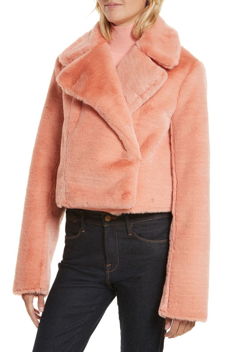 DVF Diane von Furstenberg Collared Faux Fur Jacket, Alternate, color,