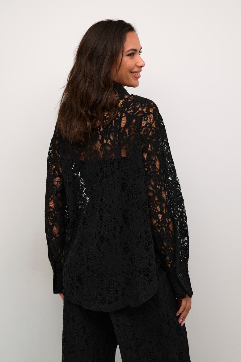 Kanelly Lace Shirt Loose Fit Button Up, Alternate, color, Black Deep