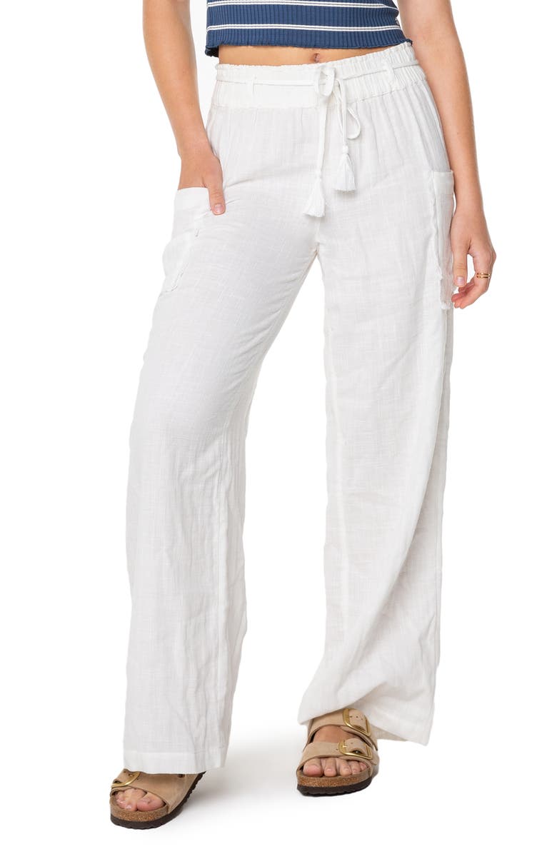 Roxy Sea Goldie Wide Leg Cotton Pants, Main, color, Snow White Solid