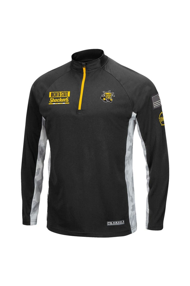 Men's Colosseum Black Wichita State Shockers Operation Hat Trick Military Appreciation Snow Cruise Raglan Quarter-Zip Top, Alternate, color, Black