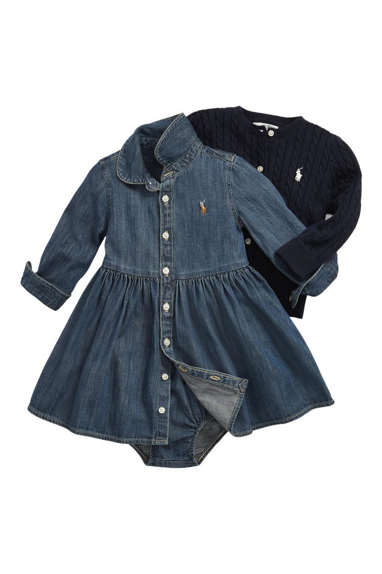 Long Sleeve Denim Shirtdress & Bloomers, Alternate, color, INDIGO