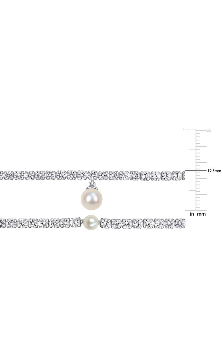 DELMAR Lab Grown White Sapphire & Cultured Freshwater Pearl Tennis Necklace & Bracelet Set, Alternate, color, Pearl/ White Sapphire