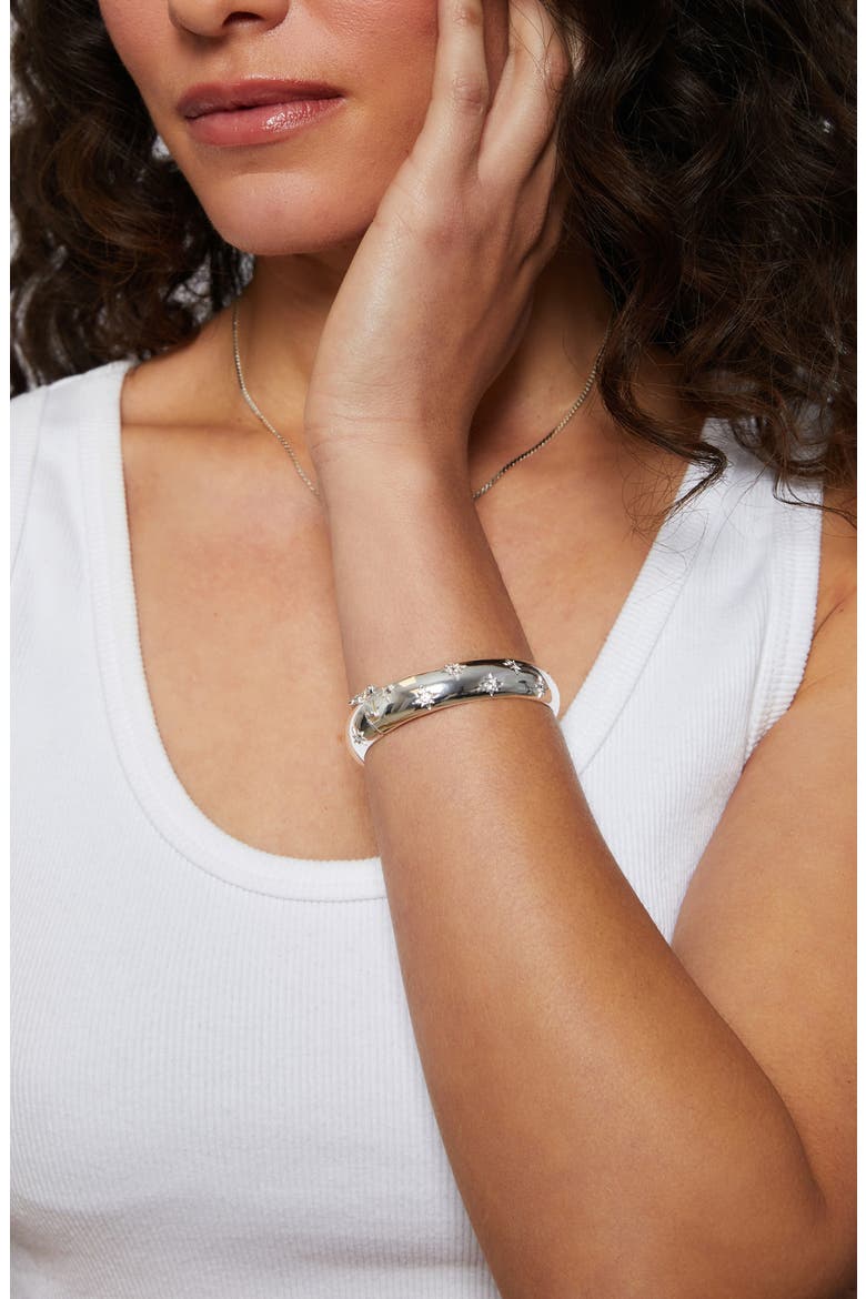 Celeste Cubic Zirconia Cuff Bracelet, Alternate, color, SILVER