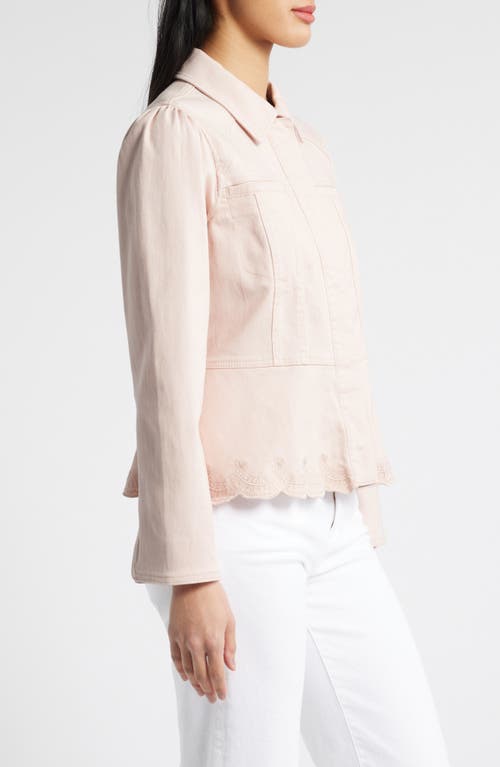 Wit & Wisdom Puff Shoulder Peplum Denim Jacket In Whisper Pink