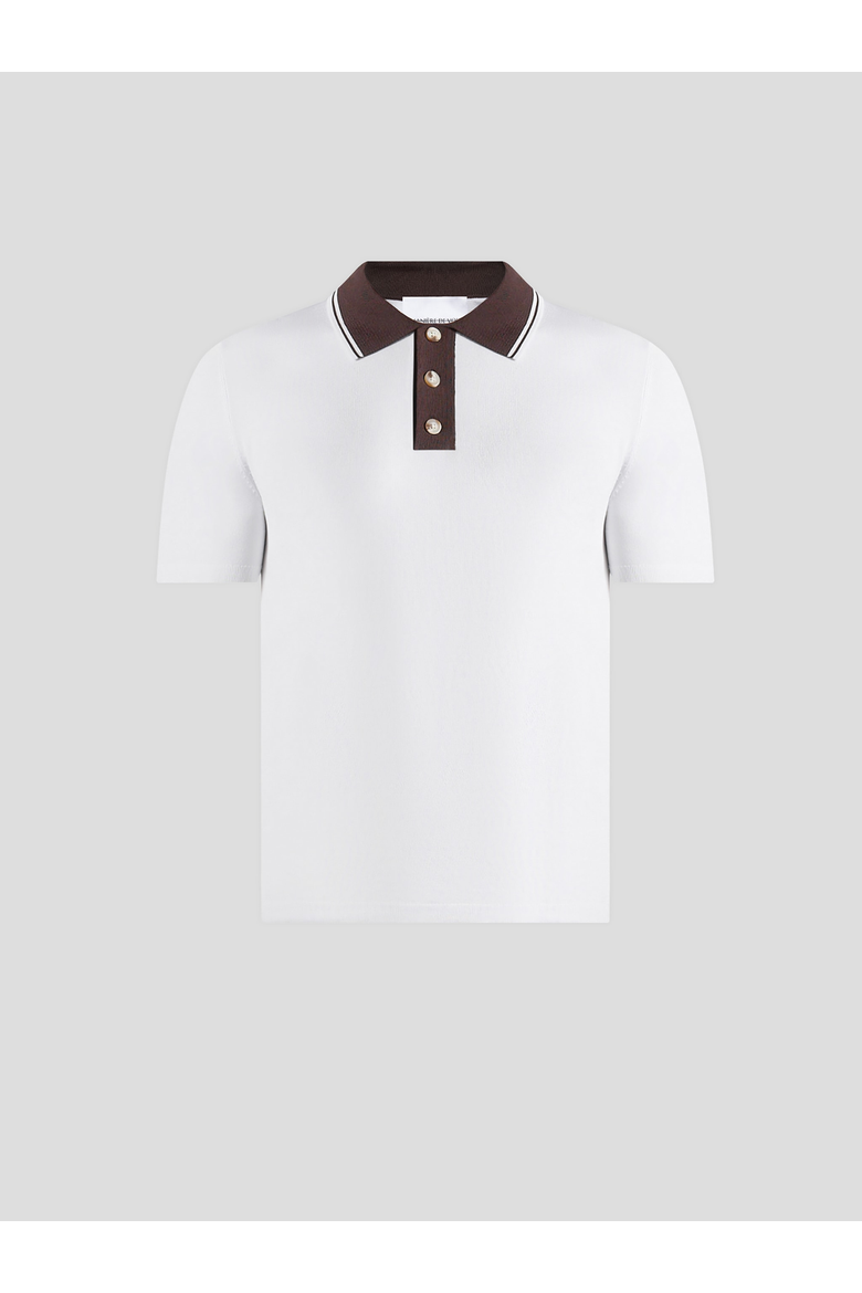 Roux Contrast Detail Luxe Knit Polo Shirt, Alternate, color, White
