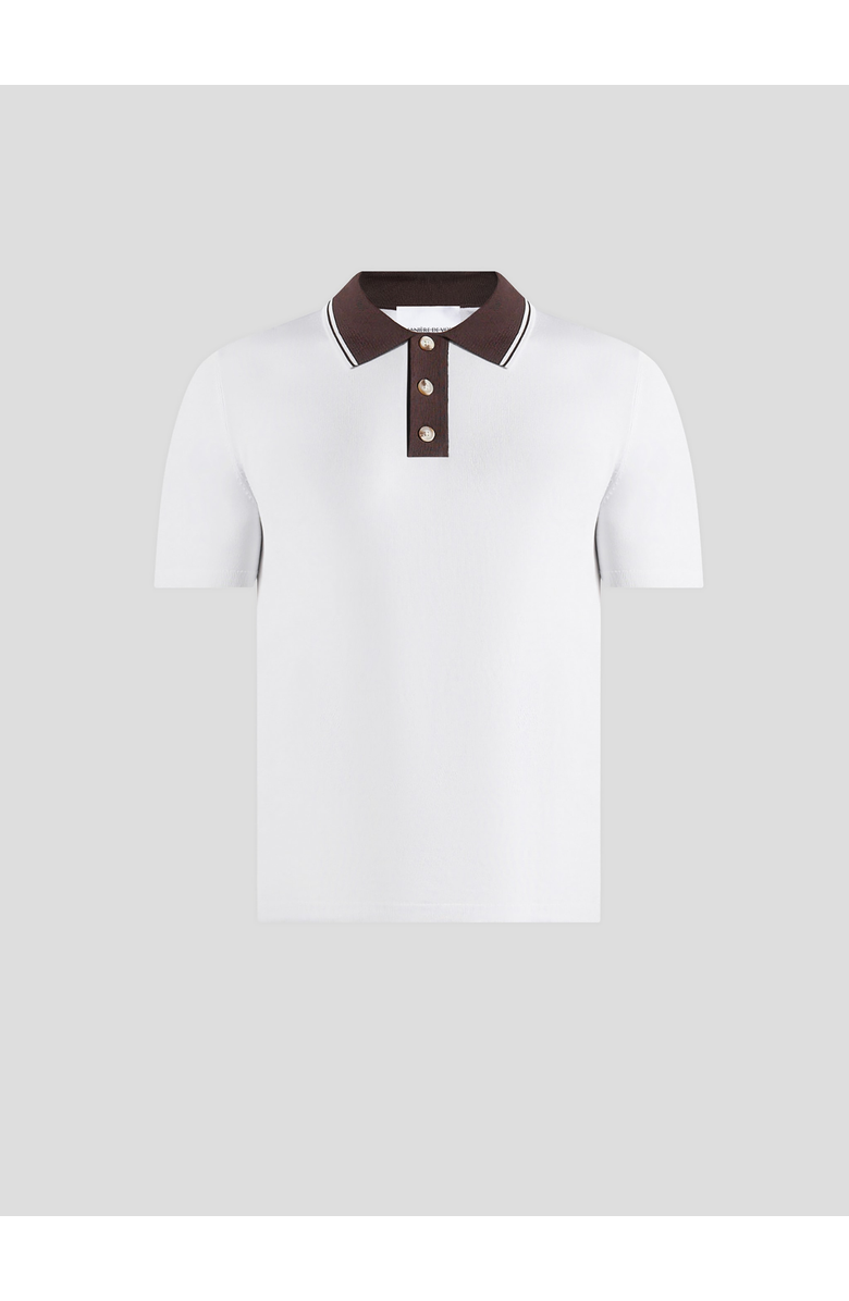 Manière De Voir Roux Contrast Detail Luxe Knit Polo Shirt, Alternate, color, White