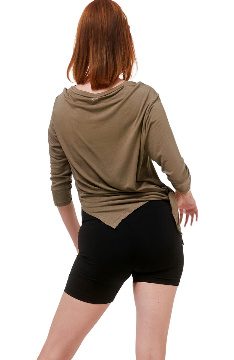 Rebody Active Anen Side Tie 3/4 Sleeve Top, Alternate, color, Army Sage