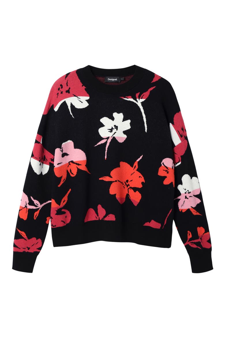 Oversize Floral Pullover, Alternate, color, BLACK