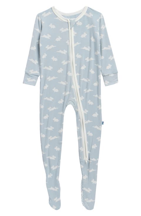 Bunny Print Two-Way Zip Fitted Footie