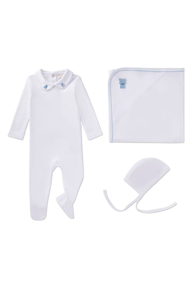 3 Piece Baby Girls Cotton Footie Set with Peter Pan Collar and Embroidered Hearts, Main, color, Winter White