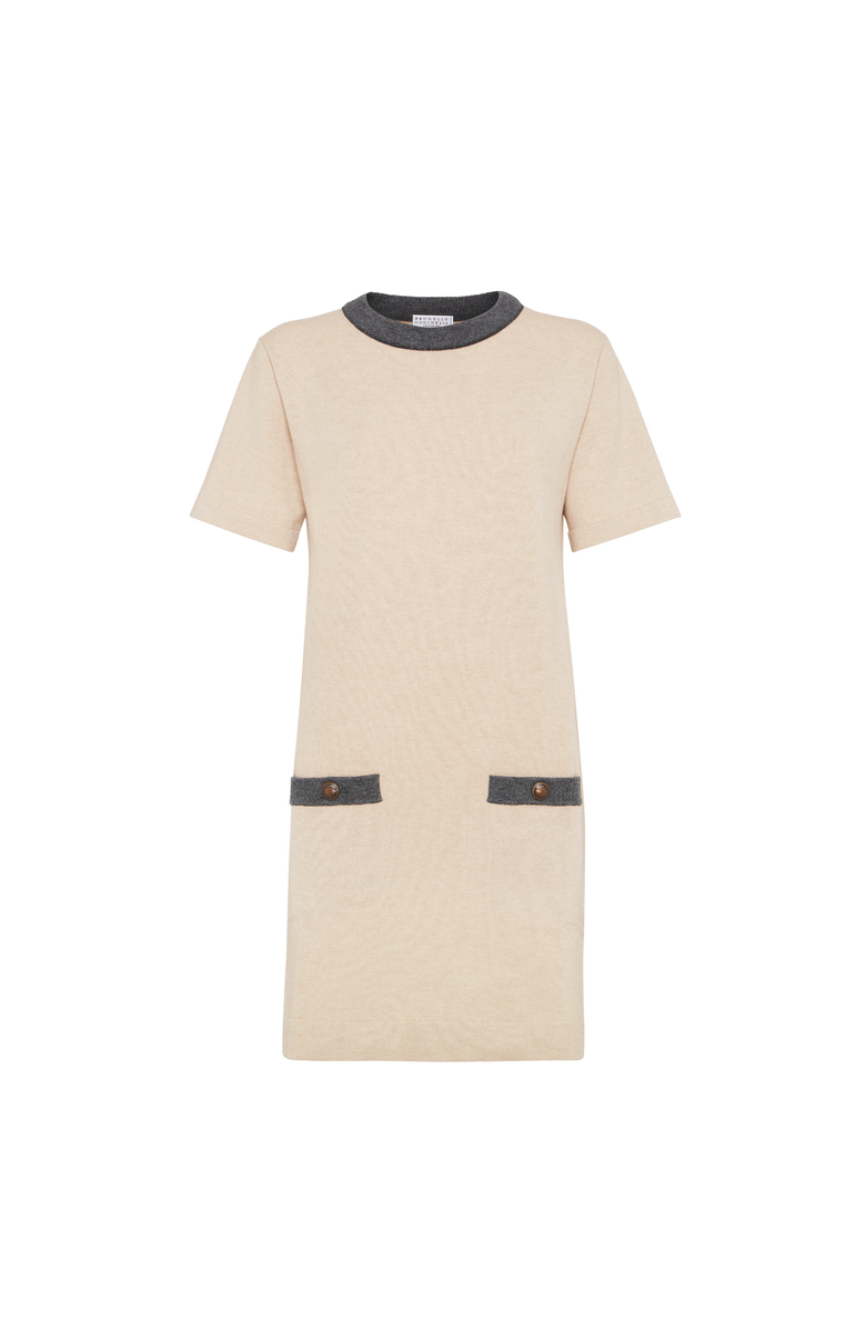 Brunello Cucinelli Dress with shiny contrast trims, Main, color, Beige