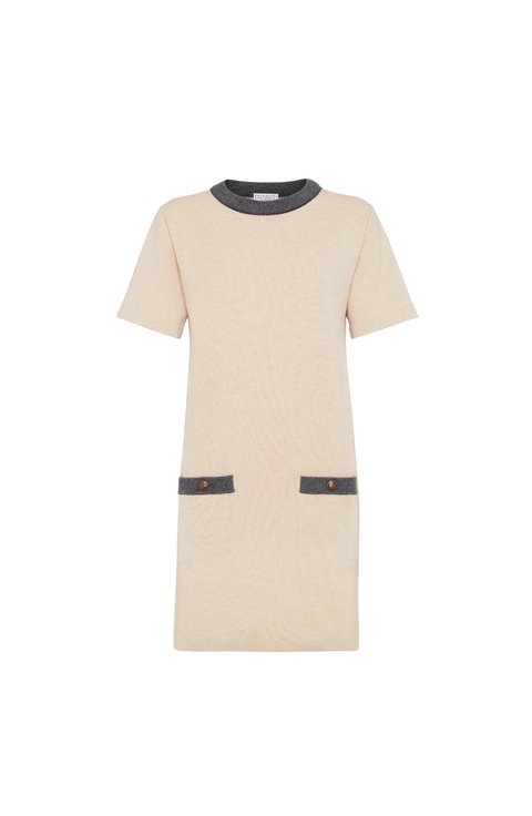 Dress with shiny contrast trims