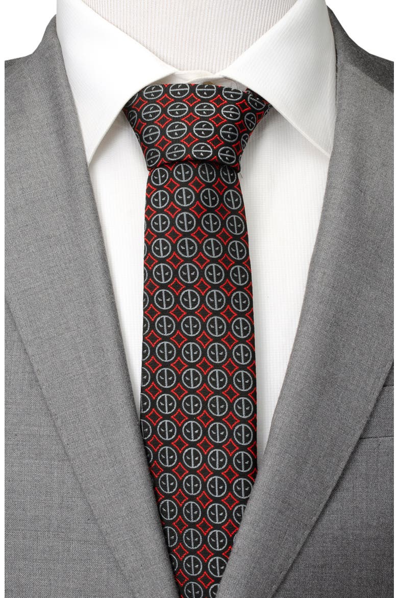 x Marvel Deadpool Medallion Silk Blend Tie, Alternate, color, BLACK
