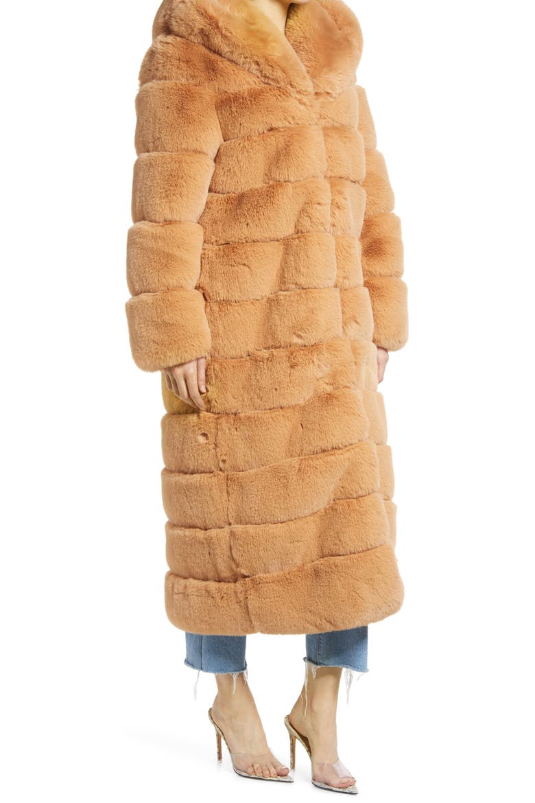 Hooded Faux Fur Coat, Alternate, color, CAMEL