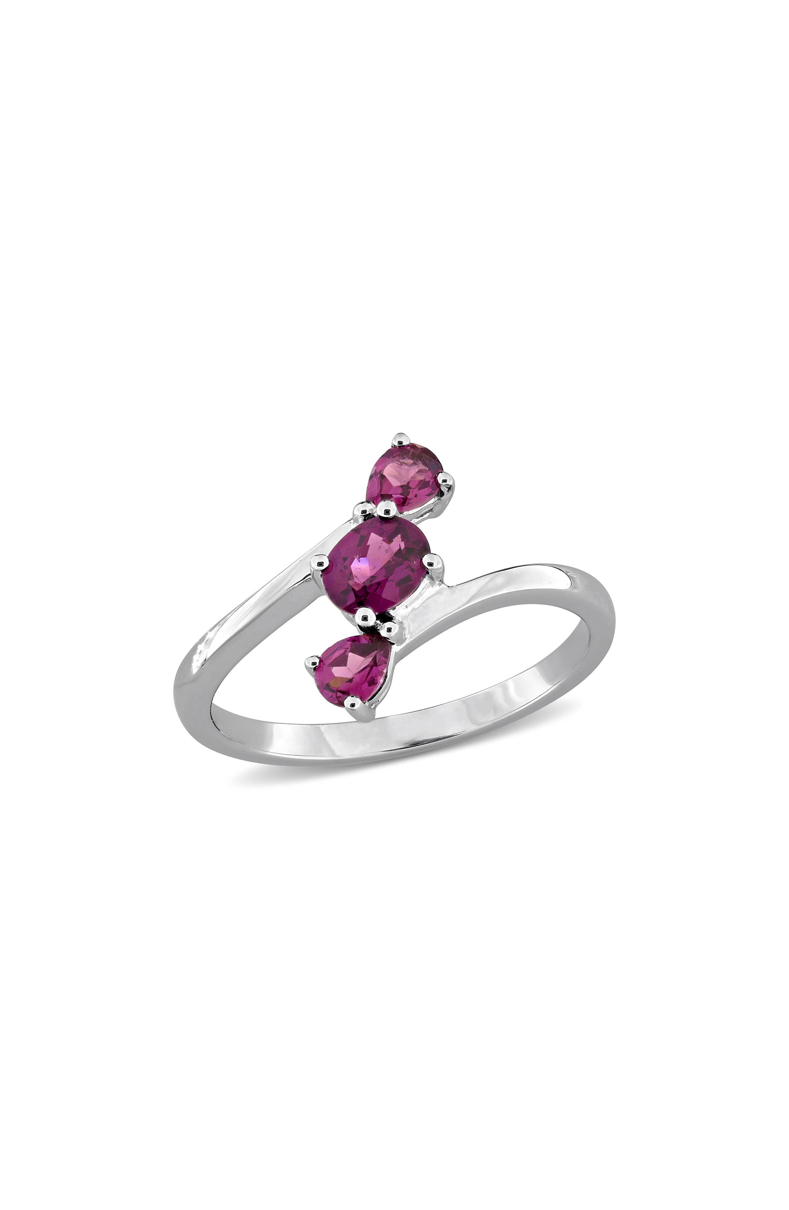 Rhodolite Garnet Sterling Silver Three-Stone Ring