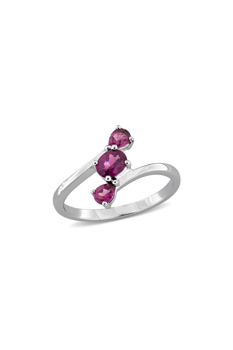 Rhodolite Garnet Sterling Silver Three-Stone Ring, Main, color, RED