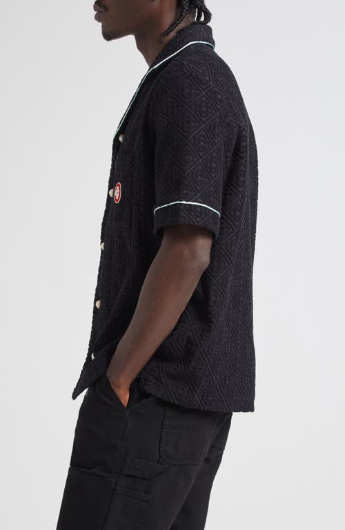 Casablanca Black Shirt With Classic Lapels And All-over Embossed Monogram In Black