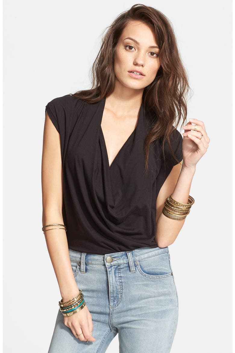 'Fantasy' Lightweight Cowl Neck Tee, Main, color, BLACK