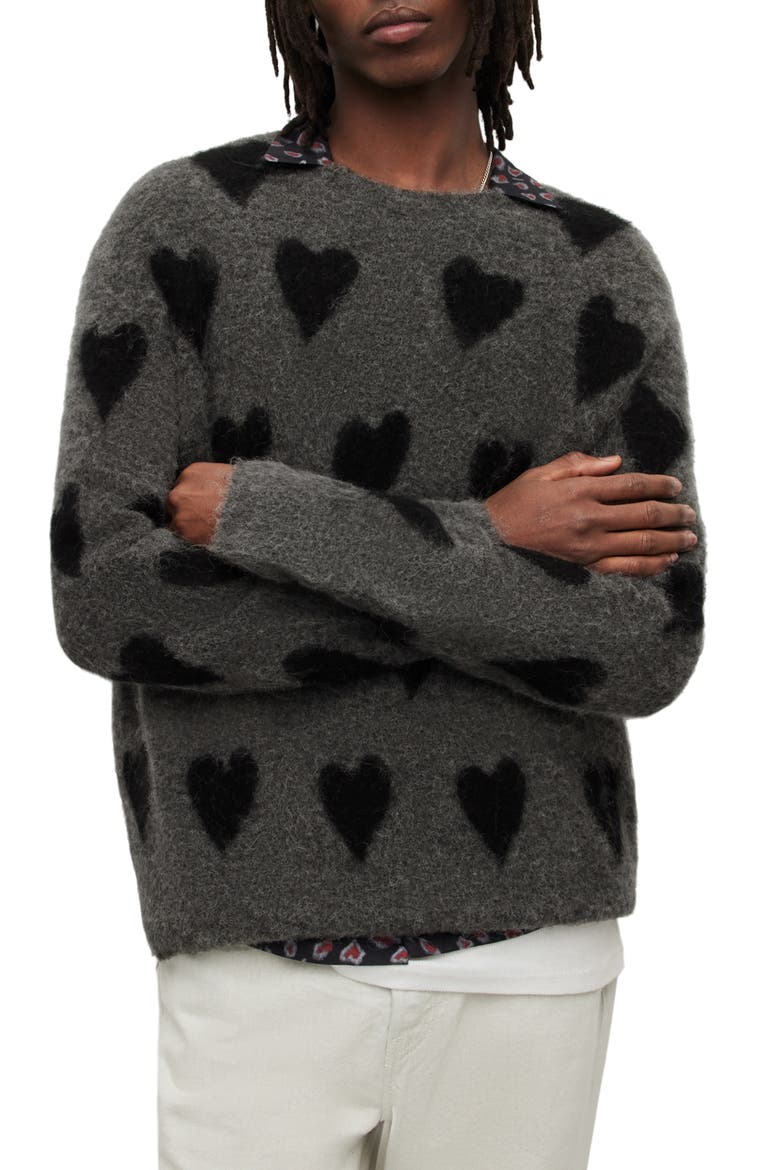 Amore Heart Crewneck Sweater, Main, color, CHARCOAL/ BLACK