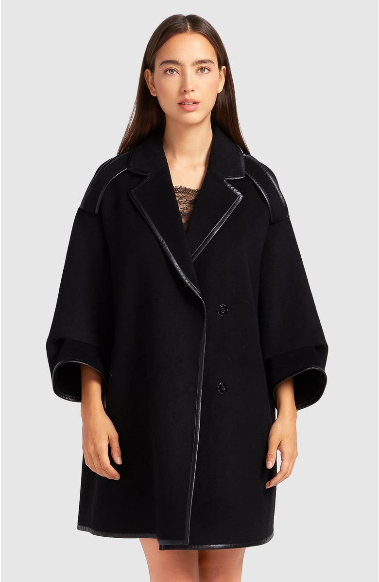Belle & Bloom Incomplete Kiss Trimmed Coat, Main, color, Black