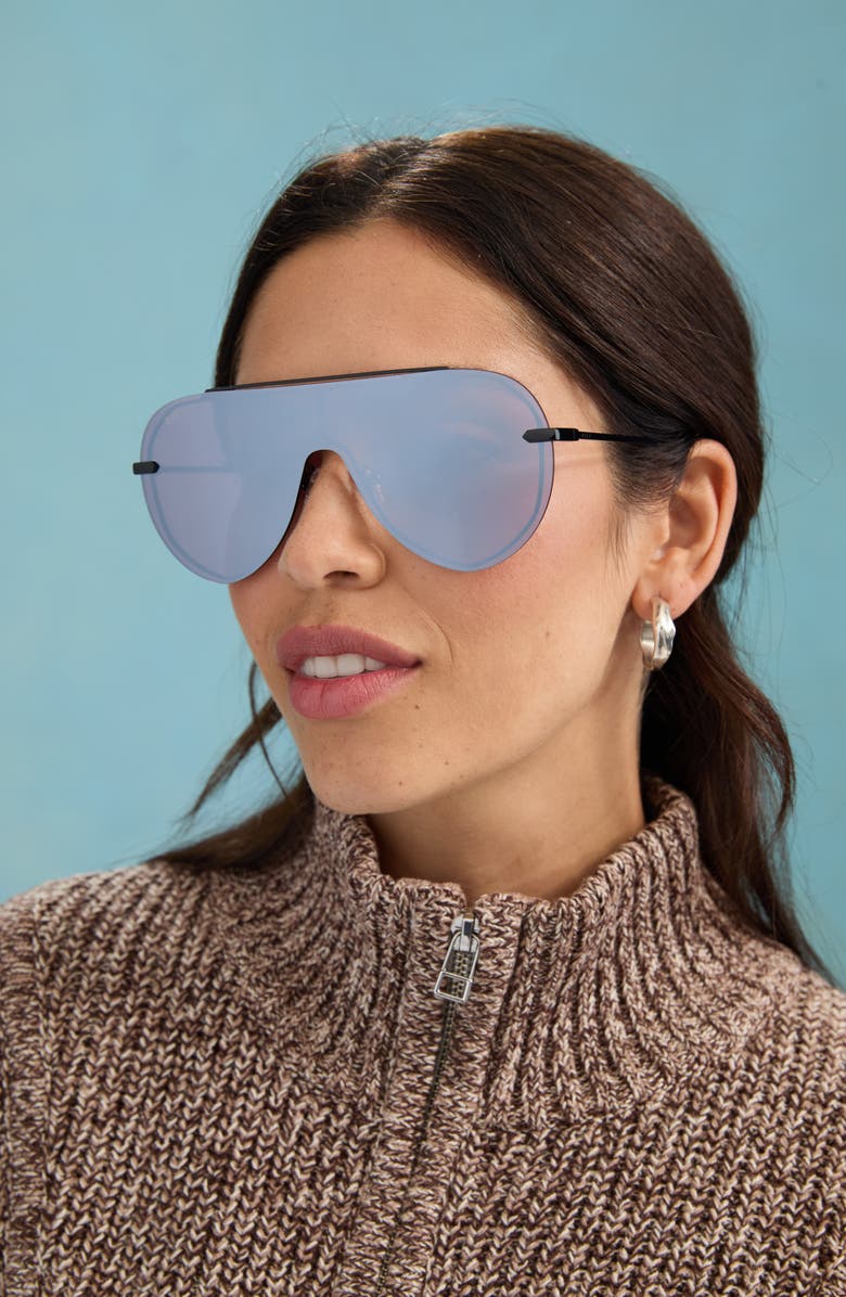 DIFF Imani 139mm Gradient Shield Sunglasses, Alternate, color, Aubergine With Silver Flash