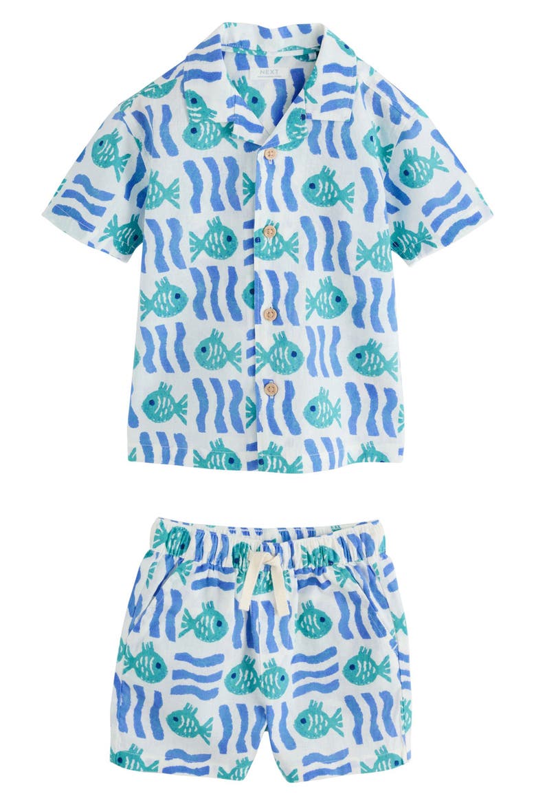 Kids' Fish Print Camp Shirt & Drawstring Shorts Set, Main, color, MULTI