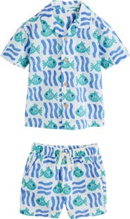 NEXT Kids' Fish Print Camp Shirt & Drawstring Shorts Set