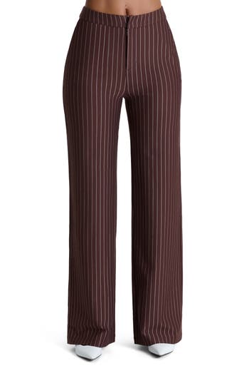 N By Naked Wardrobe Pinstripe Wide Leg Pants In Brown