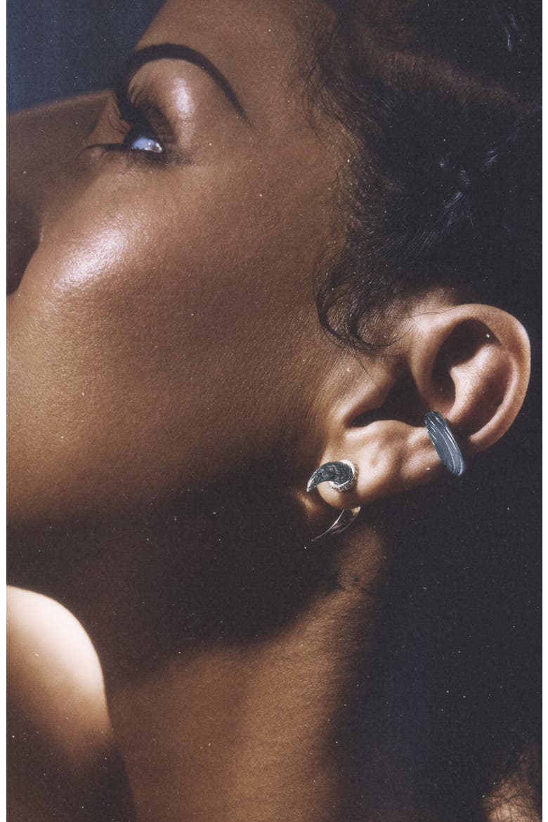 x Jhené Aiko Stone Saber-Tooth Front/Back Earrings, Alternate, color, 14K GOLD VERMEIL