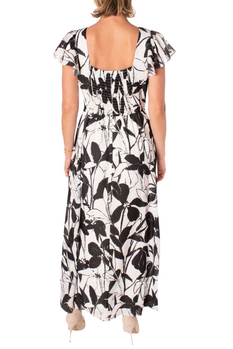 Floral Flutter Sleeve Maxi Dress, Alternate, color, IVORY/ BLACK