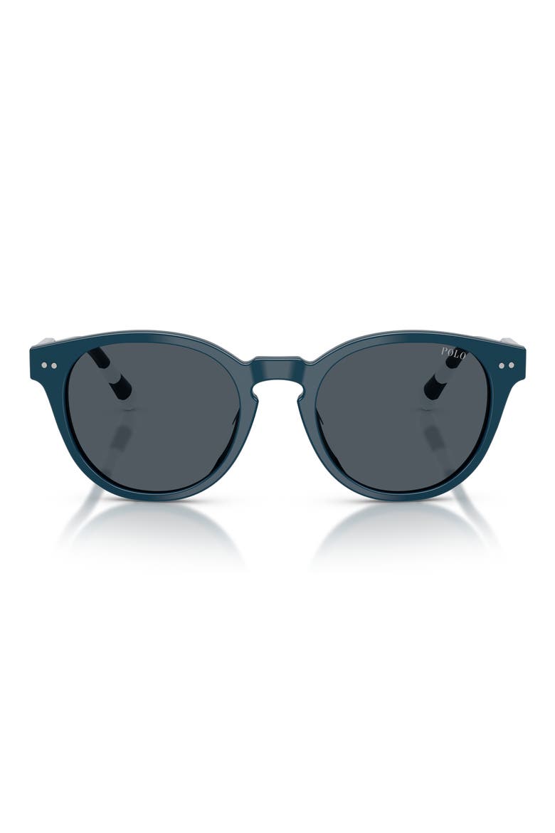 52mm Round Sunglasses, Main, color, SHINY BLUE / DARK GREY