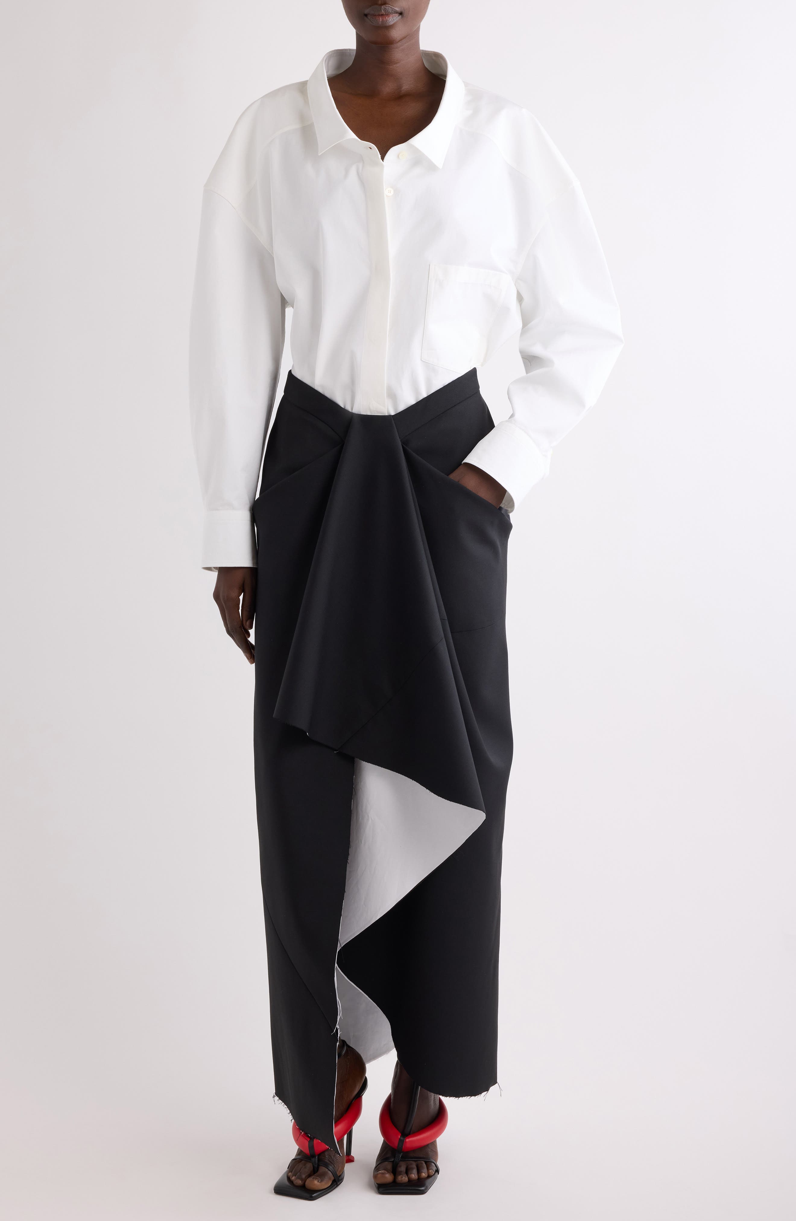 Wide Collar Cotton Poplin Button-Up Shirt - image 2
