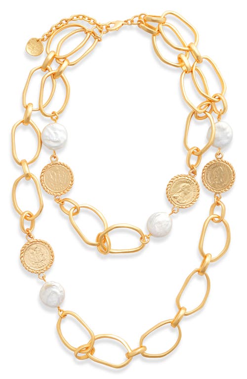 Karine Sultan Pearl & Coin Layered Necklace in Gold 