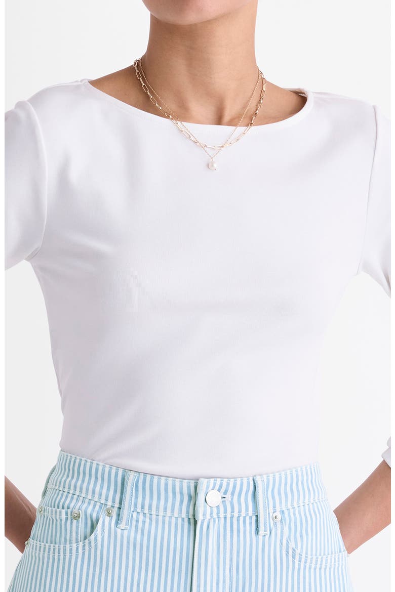 Boat Neck Stretch Cotton Top, Alternate, color, WHITE CAP
