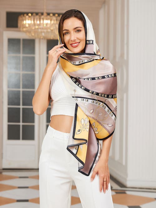 Silksilky Mulberry Silk Printed Rectangular Long Shawl Scarf In Yellow