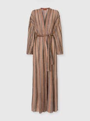 Missoni Long Cardigan In Ribbed Viscose Lamé With Belt