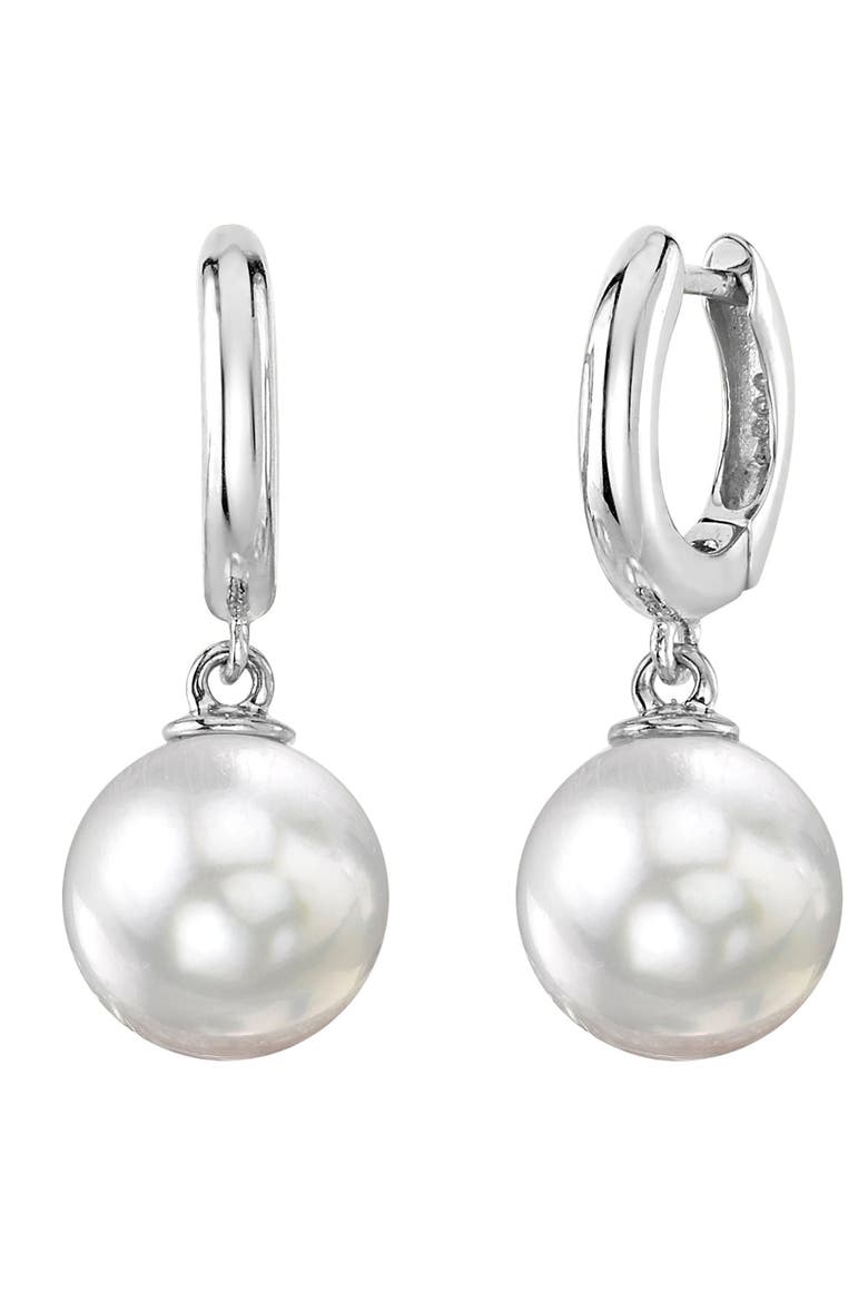 White South Sea Pearl Huggie Mary Earrings, Main, color, White Gold