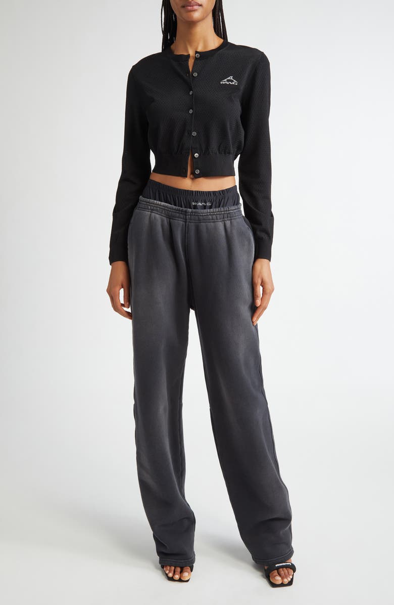 Alexander Wang 3D Logo Crop Open Knit Mesh Cardigan, Alternate, color, 