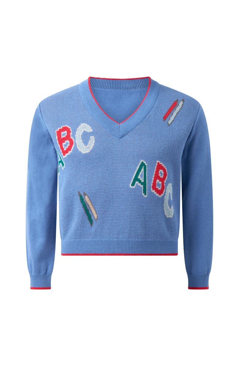 Rachel Riley ABC V-neck Sweater, Main, color, Blue