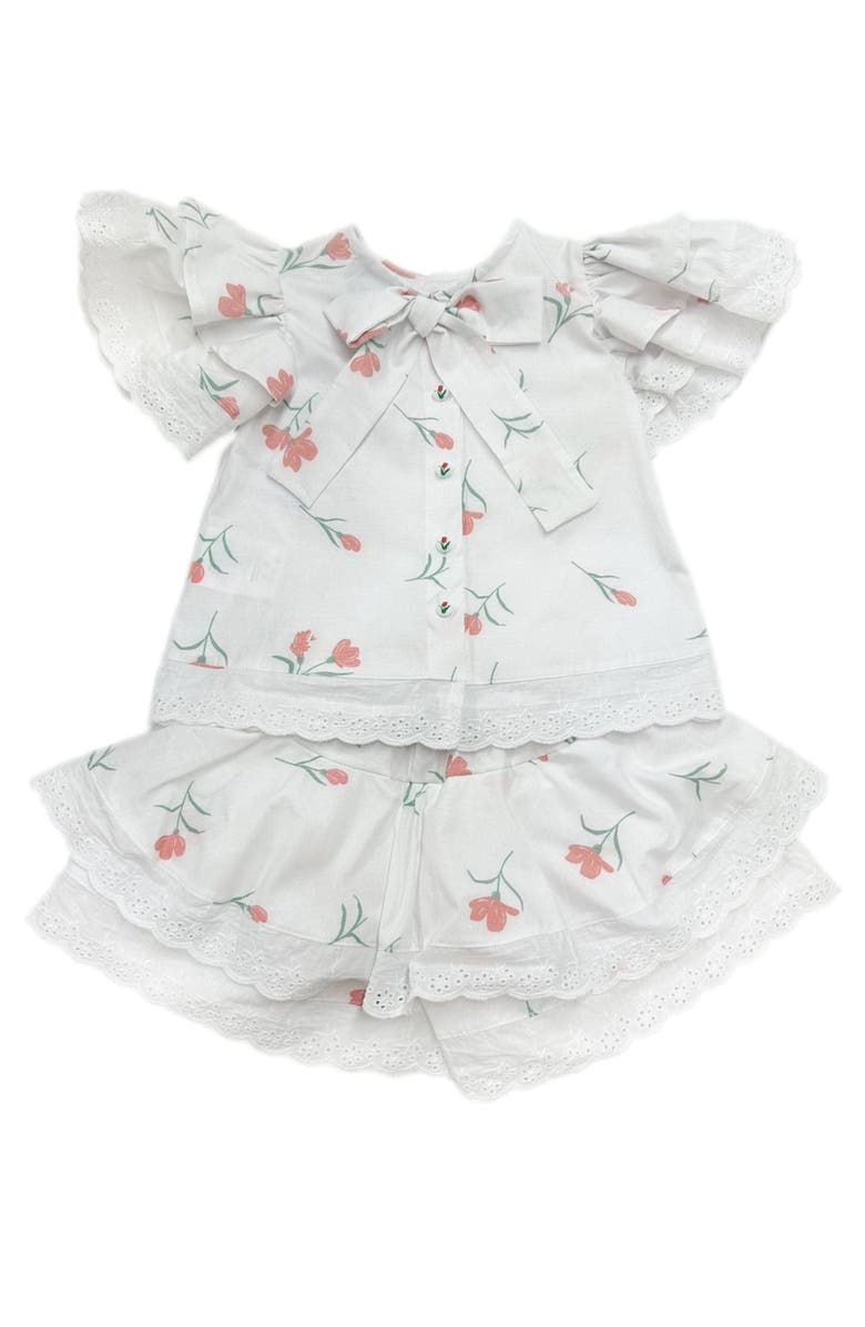 Petite Maison Kids Tulip Cotton Blouse and Shorts Set, Alternate, color, White Tulip Print