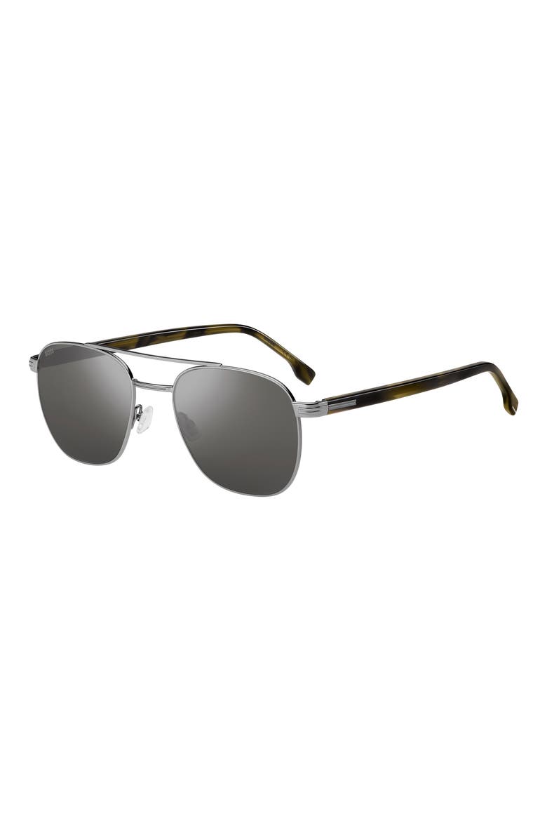 56mm Rectangular Aviator Sunglasses, Alternate, color, RUTHENIUM GREEN HORN