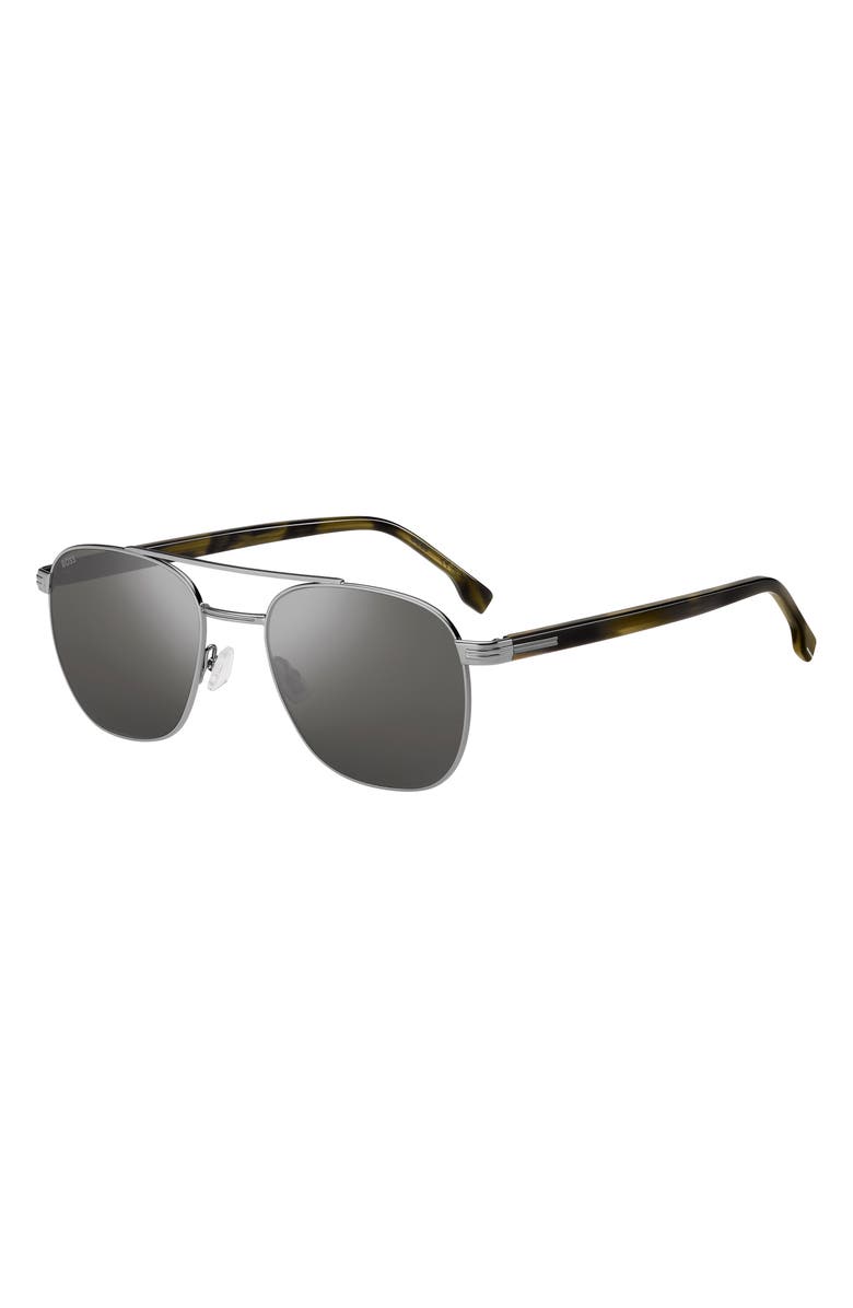 BOSS 56mm Rectangular Aviator Sunglasses, Alternate, color, Ruthenium Green Horn
