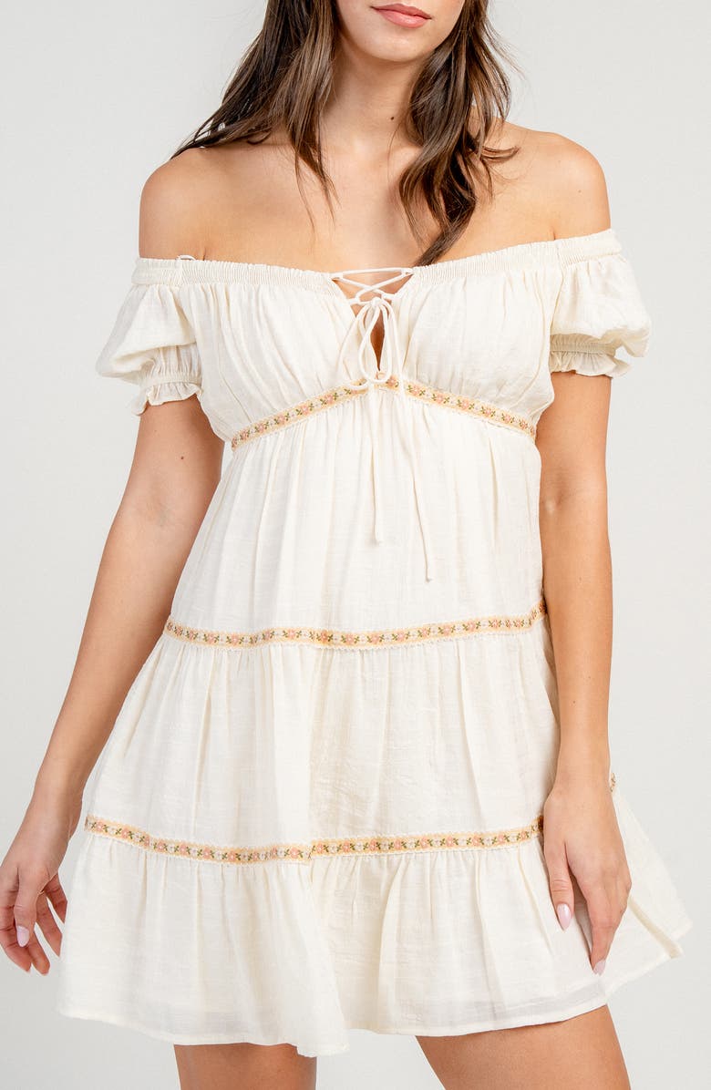 Beivy Off the Shoulder Babydoll Dress, Alternate, color, Ivory