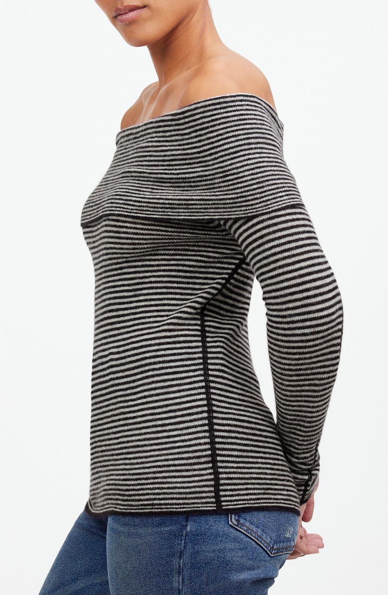 Madewell Stripe Off the Shoulder Alpaca Blend Sweater, Alternate, color, Night Vision Stripe